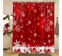 AUWUUA Red Christmas Shower Curtain 65x73in/165x185cm Winter White Snowflakes Xmas Merry Christmas Balls New Year Holiday Party Bathroom Decor Curtain, Polyester Fabric Waterproof with Hooks