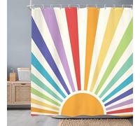 AUWUUA Retro Boho Sun 70s Shower Curtain 39x80in-100x203cm Vintage Cute Rainbow Sunshine Sunrise Mid Century Abstract Shower Curtain Set with Hooks, Colorful Waterproof Cloth Bathroom Curtains