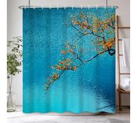 AUWUUA Shower Curtain 71X79in/180x200cm/WxH Beautiful Landscape Deep Blue Sea Waves and Golden Leaves Waterproof Polyester Fabric Bath Curtain for Bathtub Bathroom Decoration with Hooks