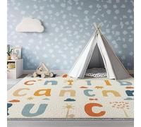 AUWUUA Simple Cute Letters Area Rug 70x120cm(2.3×4ft) Washable Non Slip Kids Play Mat, Cartoon Childrens Carpet for Bedroom Living Room Playroom Nursery Classroom Decor Floor Mat, Cream