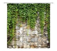 AUWUUA Stone Brick Wall Shower Curtain 39x39in-100x100cm Green Leaves Garden Landscape Plant Vine Rustic Country Nature Botanical Fabric Bathroom Curtain, Marble Rocks Bathtub Curtains with Hooks