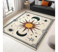 AUWUUA Sun and Moon Decorative Rug 100x150cm(3.3×5ft) Machine Washable Stain Resistant Bohemian Indoor Floor Carpet with Non-Slip Rubber Backing, for Entryway Bedroom Living & Dining Room Cream