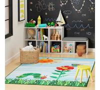 AUWUUA The Very Hungry Caterpillar Kids Play Mat Rug 130x180cm(4.3×6ft) Elementary Sun Floral Scene Washable Non-Slip Kids Room Indoor Carpet for Nursery Classroom Bedroom Hallway Blue/Green