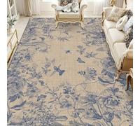 AUWUUA Toile de Jouy Washable Area Rug 250x250cm(8.2×8.2ft) Blue and White Floral Pattern Living Room Carpet, Ultra-Thin Soft Washable Vintage French Rugs for Bedroom, Entry, Porch Door Mats