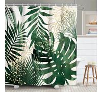 AUWUUA UIYIUI Tropical Palm Leaves Shower Curtain53x79in-135x200cm Green Gold Monstera Leaf Plant Botanical Cloth Fabric Bathroom Decor Set with Hooks, Abstract Waterproof Bathtub Curtain for Stall
