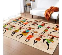 AUWUUA Vintage Beautiful African Woman Patterns Area Rug Living Room 160x220cm(5.2×7.2ft) Retro Ethnic Tribal Washable Non Slip Floor Carpet for Bedroom Study Room Bedside Kitchen Door Mat Home Decor