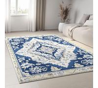 AUWUUA Vintage Boho Area Rugs for Living Room 170x240cm(5.6×8ft) Blue Oriental Washable Non Slip Low-Pile Large Carpet for Bedroom Dining Room Office