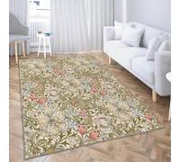 AUWUUA Vintage Lily Blooming Floral Bedroom Rugs 150x180cm(5×6ft) William Morris Botanical Large Area Rug for Living Room Hotel, Washable Non-Slip Accent Carpet for Entryway Dining Room