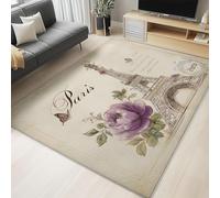 AUWUUA Vintage Poster Eiffel Tower Watercolor Bedroom Rugs 120x210cm(4×7ft) Retro Paris Themed Multicolor Washable Non Slip Carpet for Living Room, Kitchen, Entryway, Hallway, Nursery Decor