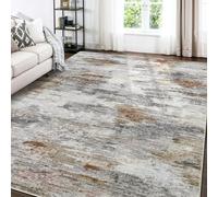 AUWUUA Washable Area Rugs for Living Room 120x170cm(4×5.6ft) Modern Abstract Neutral Soft Rug for Bedroom Dining Room, Non Slip Stain Resistant Floor Carpet, Grey/Rust