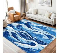 AUWUUA Washable Blue Ocean Wave Rug 120x180cm(4×6ft) Abstract Sea Waves Japanese Great Wave Off Kanagawa Area Rugs for Living Room Bedroom, Non Slip Runner Rug for Hallway Entryway Kitchen