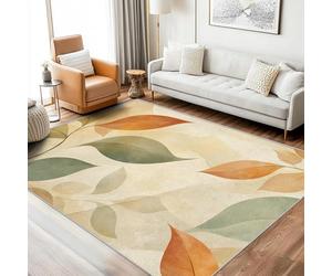AUWUUA Washable Boho Leaf Area Rug 40x60cm(1.3×2ft) Modern Abstract Leaves Pattern Home Decor Carpet for Bedroom, Non Slip Runner Rug for Hallway Entryway Balcony Kitchen Floor Mat