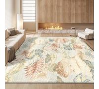 AUWUUA Washable Floral Botanical Leaf Pattern Rug 80x120cm Modern Non Slip Low Pile Floor Carpet, Soft Decorative Rug for Bedroom Balcony Kitchen Entryway, Thin