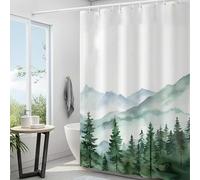 AUWUUA Watercolor Mountain Forest Shower Curtain 59X94in/150x240cm Green Pine Tree Jungle Mountain Nature Rustic Scenery Landscape Bathroom Curtain, Abstract Modern Chic Waterproof Cloth Fabric