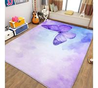 AUWUUA Watercolor Purple Butterfly Washable Area Rug 160x250cm(5.2×8.2ft) Cute Dream Girls Kids Rugs, Non Slip Soft Indoor Floor Carpet for Nursery Living Room Bedroom Dining Room Playroom
