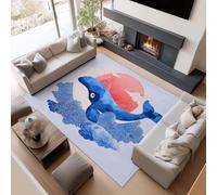 AUWUUA Watercolor Whales Sunsets Area Rugs 90x120cm(3×4ft) Blue Washable Non-Slip Thin Soft Carpet for Bedroom Dining Room Kids Playroom Nursery Kitchen Decoration Floor Mats