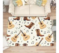 AUWUUA Western Rustic Guitar Cowboy Boots Area Rug 60x120cm(2×4ft) for Living Room Bedroom, Musical Note Soft Non-Slip Low Pile Washable Rugs for Entryway Nursery Bedside Kitchen Decor