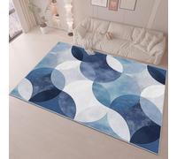 AUWUUA White Blue Geometric Circle Washable Area Rug 180x220cm(6×7.2ft) Modern Abstract Minimalist Non-Slip Large Carpet for Living Room Bedroom, Thin Soft Throw Rug for Entryway Kitchen Bedside