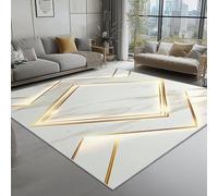 AUWUUA White Gold Marble Area Rugs 180x240cm(6×8ft) Simple Luxury Modern Symmetry Lines Geometry Rug for Bedroom Entryway, Washable Non Slip Large Carpet for Living Room Study Hallway