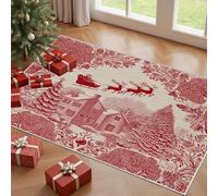 AUWUUA Winter Rustic Trees Cabin Christmas Area Rugs 210x270cm(7×9ft) Retro Reindeer Red Washable Non Slip Print Accents Rug for Living Room Bedroom Decor