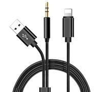 Aux Cable for iPhone with USB Charger in Car, 2 in 1 3.5mm Aux Cable Braided Nylon Car Stereo Aux Headphone Jack Audio Adapter for 14/14 Pro/14Pro Max/13/13 Pro/12/12 Pro/11 Pro/11/Xs/XR/X/8/7 (1M)