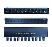 aux Mini Jack TRS 3.5 mm Input 1 in 10 Out Channel Headphone Amplifier Stereo Audio Amp with 12V 1A Power Adapter Distributor Headphone Splitter for Studio and Stage