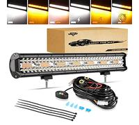 Auxbeam 20 Inch LED Light Bar 420W 6 Modes Amber White Strobe Spot Flood Combo Work Light with 16AWG 10FT Wiring Harness Kit - 1 Lead for Jeep Wrangler Boat Truck SUV ATV