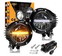 Auxbeam 4 Inch 110W Round Offroad Lights, Amber DRL Design 11000LM LED Light Pods, Super Bright 7035 SMD LED Work Driving Fog Light with DT Wiring Harness Kit for Truck Jeep Pickup SUV ATV UTV, 2 PCS