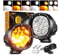 Auxbeam 4 Inch LED Amber Driving Offroad Lights, 90W Yellow White 6 Modes Round Strobe Fog Lights, 2PCS 9000LM Off-Road Driving Spot Light Plug & Play for Truck Pickup SUV ATV UTV 4x4 Jeep Wrangler