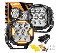 Auxbeam - 4" LED Driving Light, Spot Flood Combo, LED Off-Road Light with Amber Cover, 150° Ultra Wide Off-Road Light, 112W, 12800lm, Hyper Bright