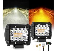 Auxbeam 4Inch 120W LED Pods Light Bar 6 Modes Dual Color Off Road Fog Lights Spot Flood Combo Flashing Offroad Auxiliary Lights for Trucks Car Jeep ATV UTV