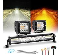 Auxbeam 6 Modes Amber White Series, 22" LED Light Bar with 3" LED Pods Combo Set, Dual Color Flashing Strobe Offroad Lights, Spot Flood Combo Cube Off Road Fog Lights, 3 Packs