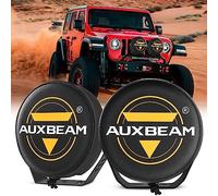 Auxbeam 9 inch Off Road Light Covers Round Black Leather Case with Logo Offroad Driving Protective Lens for Trucks Car 4x4 ATV Jeep Bumper Roof, Pair