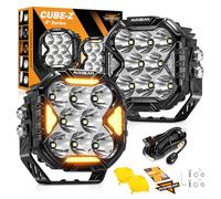 Auxbeam CUBE-Z Series 4" LED Pod Light 112W Cube Offroad Driving Light White with DRL & Amber Turn Signal Light 12800LM Spotbeam Ditch Light Amber Cover & DT Wiring Harness for SUV ATV UTV