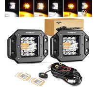 Auxbeam Flush Mount LED Pods, 5Inch Amber White Strobe Pod Lights 72W Side Shooter Yellow Fog Light, 6 Modes Driving Off Road Light Bar with Memory Function (2 Packs)