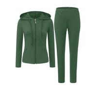 AUXDIO Women 2 Piece Outfits Casual Workout Sets Bodycon Tracksuit Zip Up Long Sleeve Hoodle Jacket Jogger Pants Set, Green, Small