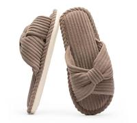 AUXDIQ Women Comfort House Slippers Open-toe Home Shoes Bow-tie Slides, Brown, 10/11 UK