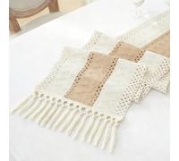 Auxemuen Boho Table Runner for Fall Thanksgiving Home Decor with Tassels 240X30 CM Long Pottery barn Furniture Farmhouse Rustic Macrame Burlap Table Decoration for Living Room (Brown)