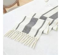 Auxemuen Boho Table Runner for Fall Thanksgiving Home Decor with Tassels 240X30 CM Long Pottery barn Furniture Farmhouse Rustic Macrame Burlap Table Decoration for Living Room (Grey)