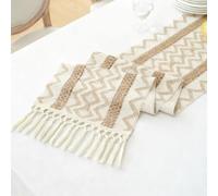 Auxemuen Boho Table Runner for Fall Thanksgiving Home Decor with Tassels 30*180cm Long Pottery barn Furniture Farmhouse Rustic Macrame Burlap Table Decoration for Living Room (Brown)