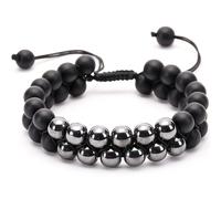 Auxere Double Row Bracelet Stone KXD0267 - Man Black 16 cm