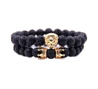 Auxere Lion Crown Double Row Bracelet Stone KXD0206 - Man Black 16 cm