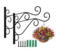 AUXHCYL 2Pcs Hanging Basket Brackets Outdoor,Hanging Baskets Plant Hooks,25cm Iron Hanger Wall Hook for Lantern,Planter,Bird Feeder, Fence (Black)