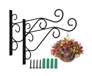 AUXHCYL 2Pcs Hanging Basket Brackets Outdoor,Hanging Baskets Plant Hooks,Iron Hanger Wall Hook for Lantern,Planter,Bird Feeder, Fence (Black)