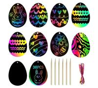 AUXHCYL 30Pcs Easter Scratch Art, Egg Decorations Papers,Easter Crafts for Kids, Easter Activity Arts Gifts for Kids Party Bag Fillers