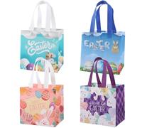 AUXHCYL 4 Pack Easter Gift Bags for Kids, Non-Woven Easter Egg Hunt Bags with Handles, Reusable Easter Basket for Easter Treats, Egg Hunt Party Supplies