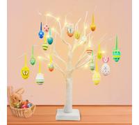 AUXHCYL Easter Twig Tree with LED Lights - Battery/USB Powered Timer Function, 60cm Table Decorations with Various Eggs, Home Gifts (24 LEDs, 18 Eggs)