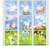 AUXHCYL Easter Window Stickers, 9 Sheets Window Sticker, Removable and Reusable Easter Bunny Stickers, Window Decorations PVC Static Stickers with Rabbit, Egg Basket, Flower, Butterfly, Carrot