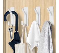 AUXHCYL Self Adhesive Hooks, 4 Pcs Stick on Hooks Heavy Duty for 6KG Weight, Sticky Hooks for Hanging,Door Hooks Extra Strong,Wall Hooks for Towel Coat Hat in Bathroom Kitchen Shower(White)