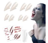 AUXHCYL Vampire Teeth Set, 4 Pairs Vampire Fangs, 3 Piece Halloween tattoos, Fake Fangs Teeth with Solid Adhesive for Halloween Costume, Party Favors Vampire Accessories(13 mm, 15 mm, 17 mm, 19 mm)